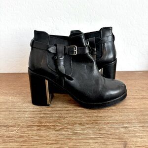 made in spain. top shop Black leather high heel ankle boots with buckle detail